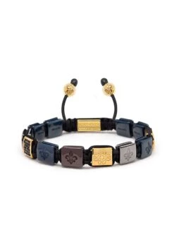 Nialaya Men's Ceramic Flatbead Bracelet In Black, Blue, Red And Gold