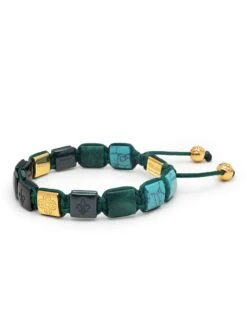 Nialaya Men's Ceramic Flatbead Bracelet In Black, Green, Turquoise, And Gold -Nialaya Jewelry Store nialaya men s flatbead bracelet men s ceramic flatbead bracelet in black green turquoise and gold 29740311478344
