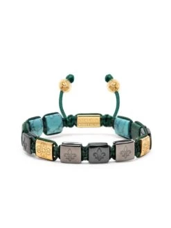 Nialaya Men's Ceramic Flatbead Bracelet In Black, Green, Turquoise, And Gold