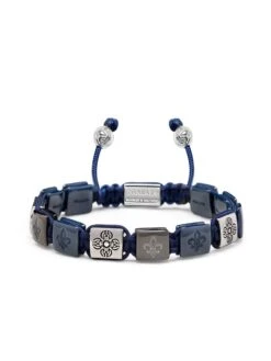 Nialaya Men's Ceramic Flatbead Bracelet In Blue And Silver