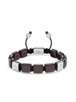 Nialaya Men's Ceramic Flatbead Bracelet In Dark Red And Sterling Silver