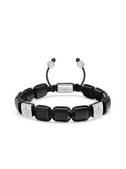 Nialaya Men's Matte Onyx Flatbead Bracelet In Black And Sterling Silver