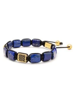 Nialaya The CZ Flatbead Collection - Blue Lapis And Black CZ -Nialaya Jewelry Store nialaya men s flatbead bracelet the cz flatbead collection blue lapis and black cz 28971694194760