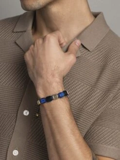 Nialaya The Dorje Flatbead Collection - Blue Lapis, Matte Onyx, And Brown Tiger Eye 10 Nialaya The Dorje Flatbead Collection - Blue Lapis, Matte Onyx, And Brown Tiger Eye -Nialaya Jewelry Store nialaya men s flatbead bracelet the dorje flatbead collection blue lapis matte onyx and brown tiger eye 30402028339272