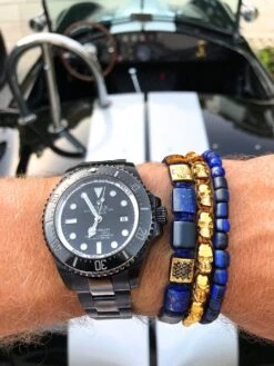 Nialaya The Dorje Flatbead Collection - Blue Lapis, Matte Onyx, And Brown Tiger Eye 11 Nialaya The Dorje Flatbead Collection - Blue Lapis, Matte Onyx, And Brown Tiger Eye -Nialaya Jewelry Store nialaya men s flatbead bracelet the dorje flatbead collection blue lapis matte onyx and brown tiger eye 3890999459912