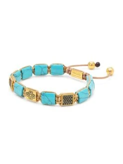 Nialaya The Dorje Flatbead Collection - Turquoise And Gold -Nialaya Jewelry Store nialaya men s flatbead bracelet the dorje flatbead collection turquoise and gold 28799435178056