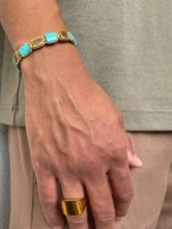 Nialaya The Dorje Flatbead Collection - Turquoise And Gold -Nialaya Jewelry Store nialaya men s flatbead bracelet the dorje flatbead collection turquoise and gold 28799438553160