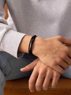 Nialaya Men's Black Wrap Around Leather Bracelet -Nialaya Jewelry Store nialaya men s leather bracelet men s black wrap around leather bracelet 29213123444808