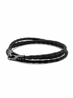 Nialaya Men's Black Wrap Around Leather Bracelet
