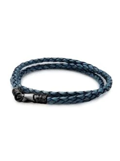 Nialaya Men's Blue Wrap Around Leather Bracelet