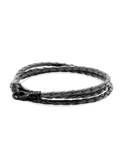 Nialaya Men's Grey Metallic Wrap Around Leather Bracelet