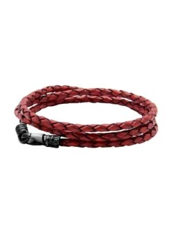 Nialaya Men's Red Wrap Around Leather Bracelet