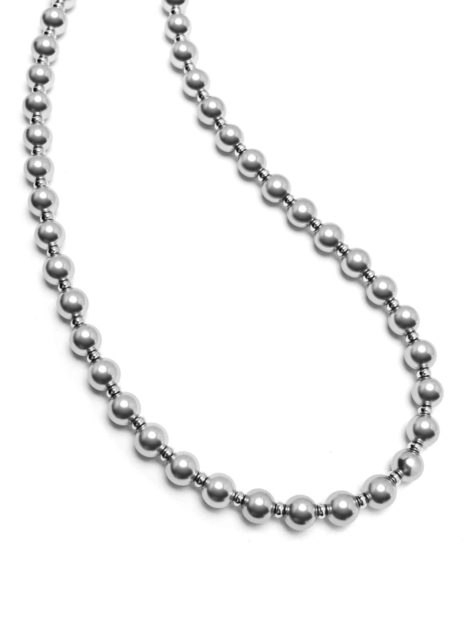 Nialaya 8mm Metallic Pearl Necklace With Silver 3 Nialaya 8mm Metallic Pearl Necklace With Silver - Image 3