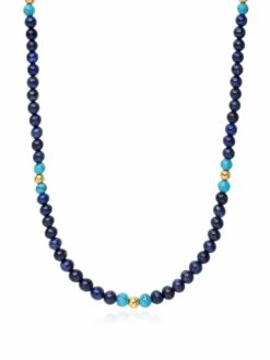 Nialaya Beaded Necklace With Blue Lapis, Turquoise, And Gold