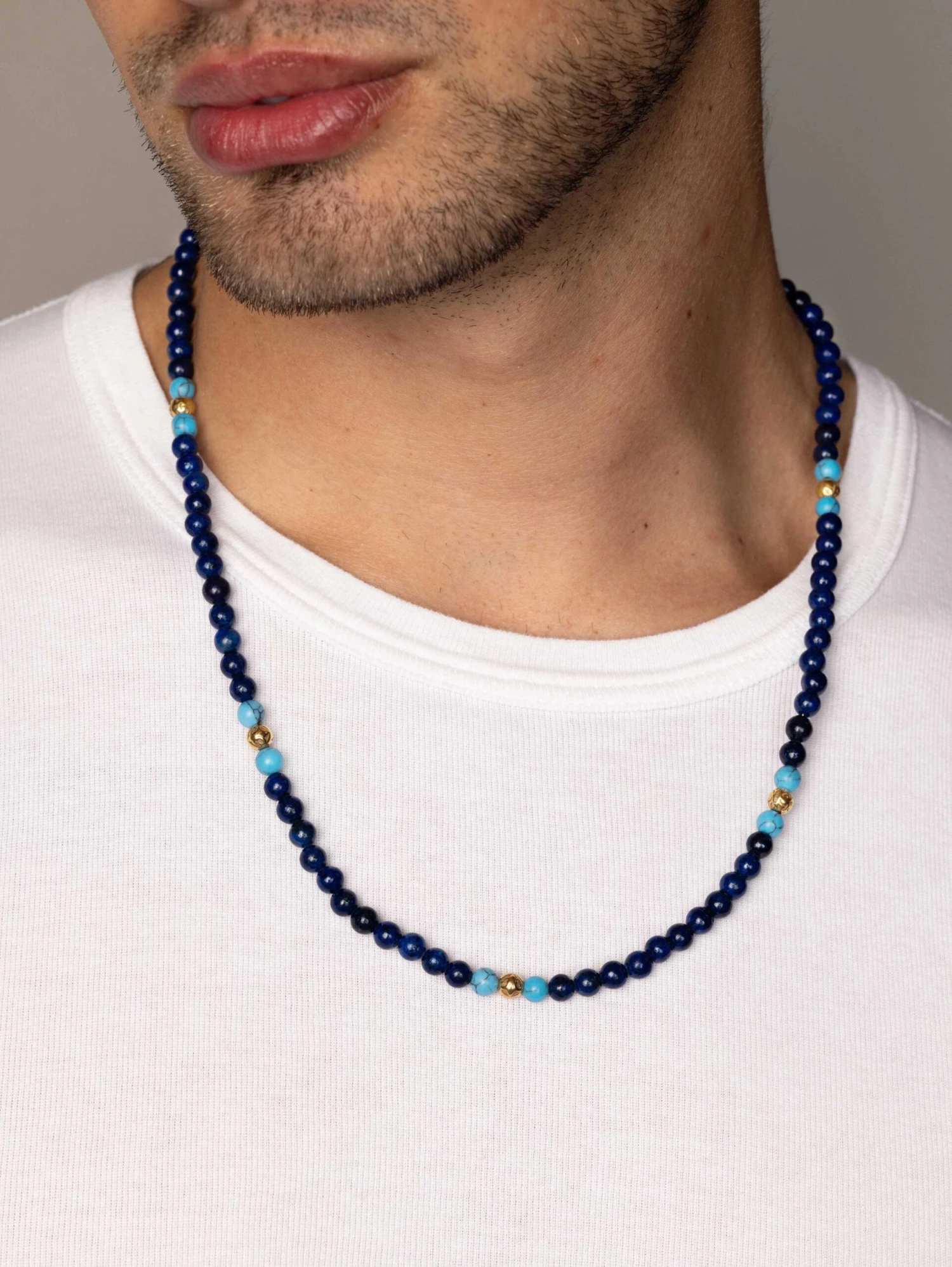 Nialaya Beaded Necklace With Blue Lapis, Turquoise, And Gold 2 Nialaya Beaded Necklace With Blue Lapis, Turquoise, And Gold - Image 2