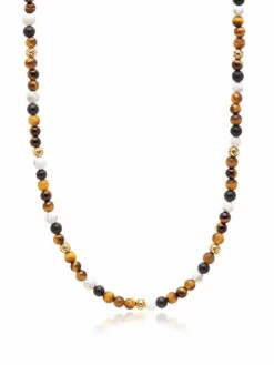 Nialaya Beaded Necklace With Brown Tiger Eye, Howlite, And Onyx