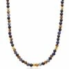 Nialaya Beaded Necklace With Dumortierite, Brown Tiger Eye, And Gold