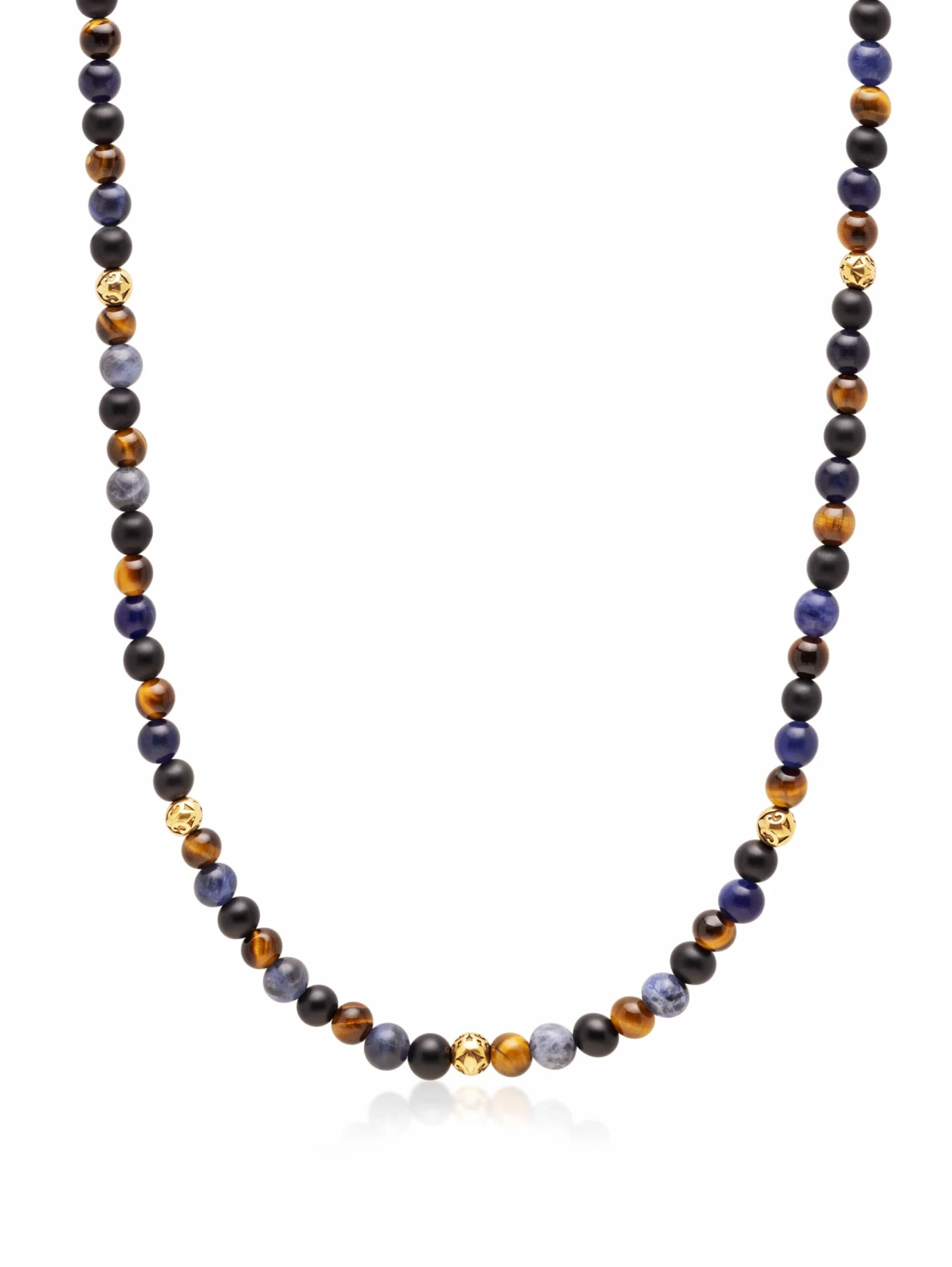 Nialaya Beaded Necklace With Dumortierite, Brown Tiger Eye, And Gold 1 Nialaya Beaded Necklace With Dumortierite, Brown Tiger Eye, And Gold