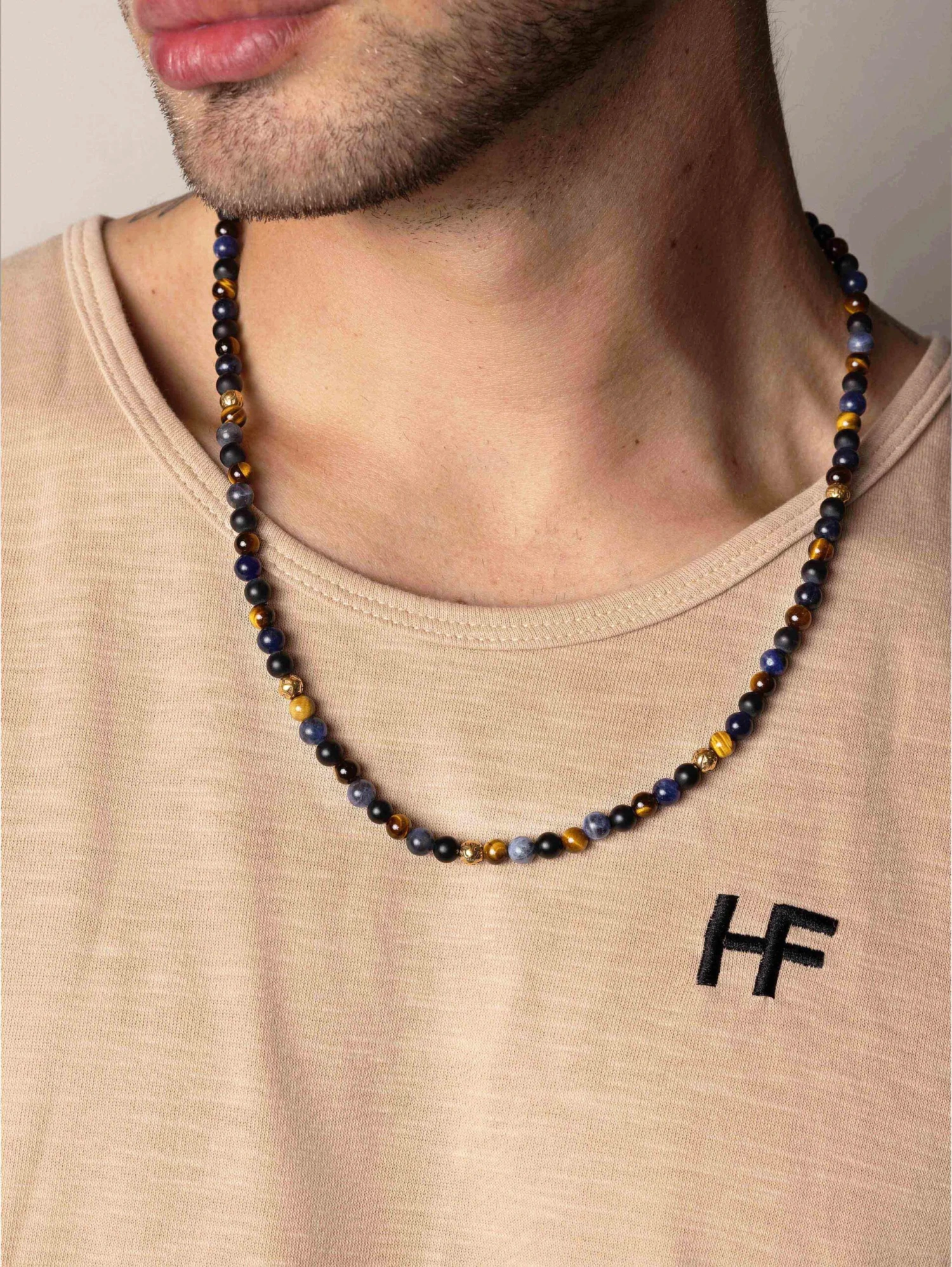 Nialaya Beaded Necklace With Dumortierite, Brown Tiger Eye, And Gold 5 Nialaya Beaded Necklace With Dumortierite, Brown Tiger Eye, And Gold - Image 5