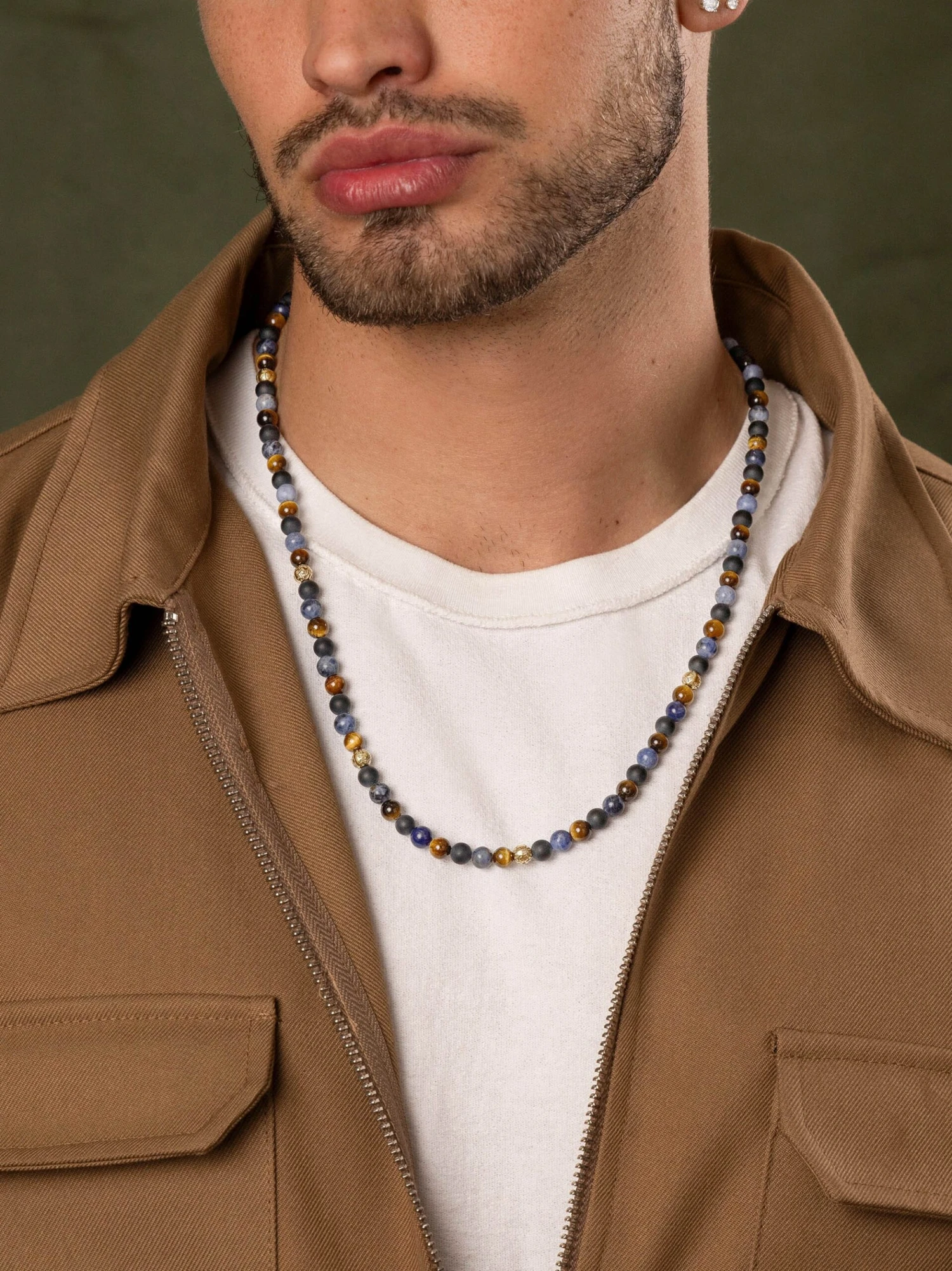 Nialaya Beaded Necklace With Dumortierite, Brown Tiger Eye, And Gold 2 Nialaya Beaded Necklace With Dumortierite, Brown Tiger Eye, And Gold - Image 2