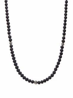 Nialaya Beaded Necklace With Matte Onyx And Silver
