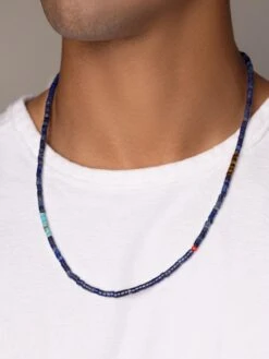 Nialaya Blue Lapis Heishi Necklace With Tiger Eye And Turquoise -Nialaya Jewelry Store nialaya men s necklace blue lapis heishi necklace with tiger eye and turquoise 25 inches 63 50 cm mnec 131 30436667654216