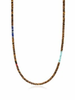 Nialaya Brown Tiger Eye Heishi Necklace With Blue Lapis And Turquoise