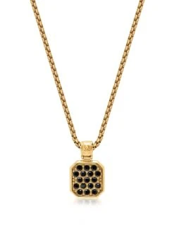 Nialaya Gold Necklace With Black CZ Square Pendant