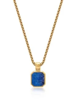 Nialaya Gold Necklace With Square Blue Lapis Pendant