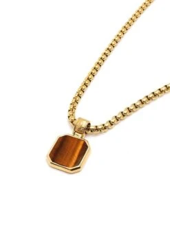 Nialaya Gold Necklace With Square Brown Tiger Eye Pendant -Nialaya Jewelry Store nialaya men s necklace gold necklace with square brown tiger eye pendant 30030274101320