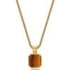 Nialaya Gold Necklace With Square Brown Tiger Eye Pendant