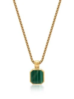 Nialaya Gold Necklace With Square Malachite Pendant