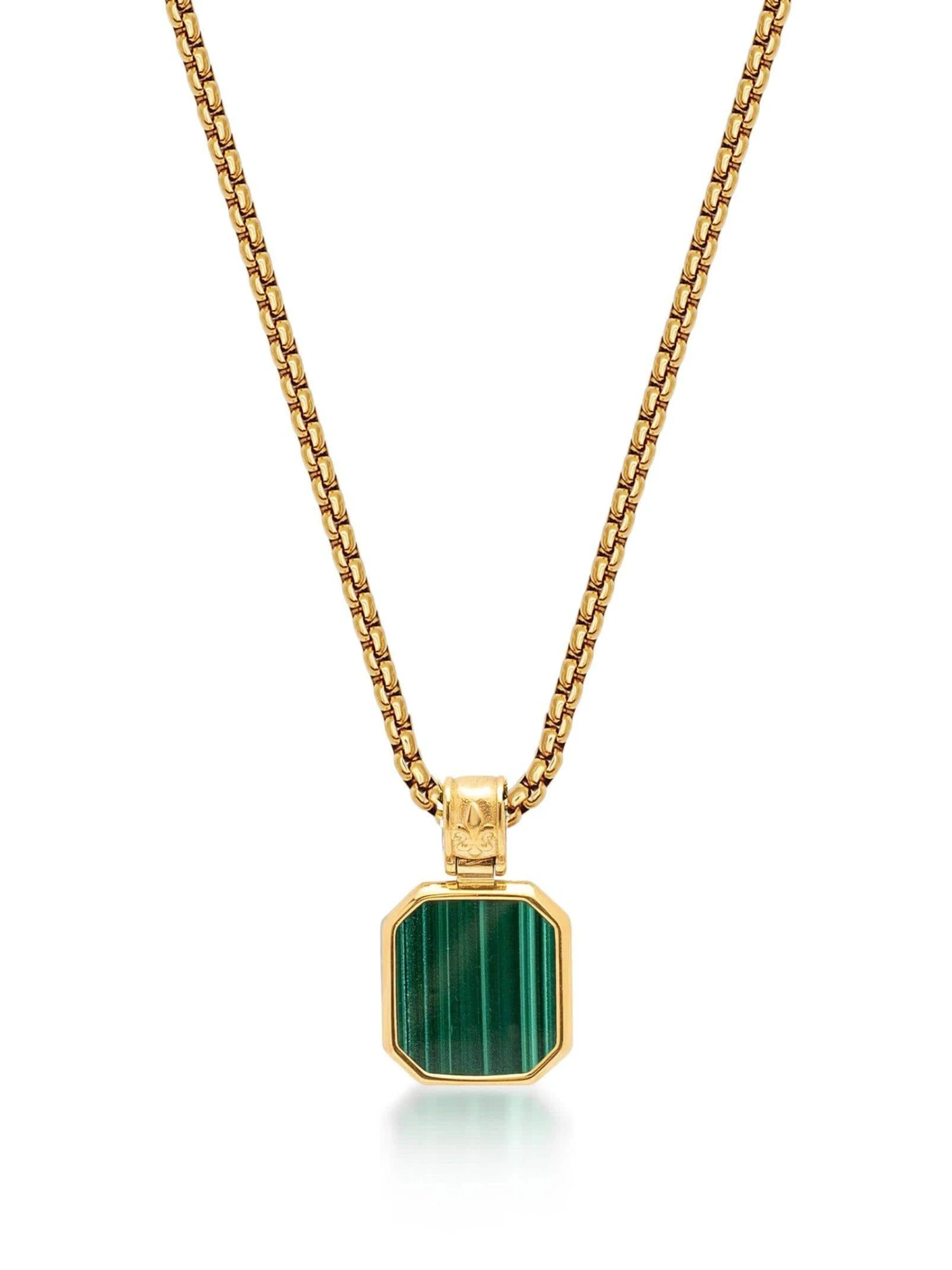 Nialaya Gold Necklace With Square Malachite Pendant 1 Nialaya Gold Necklace With Square Malachite Pendant