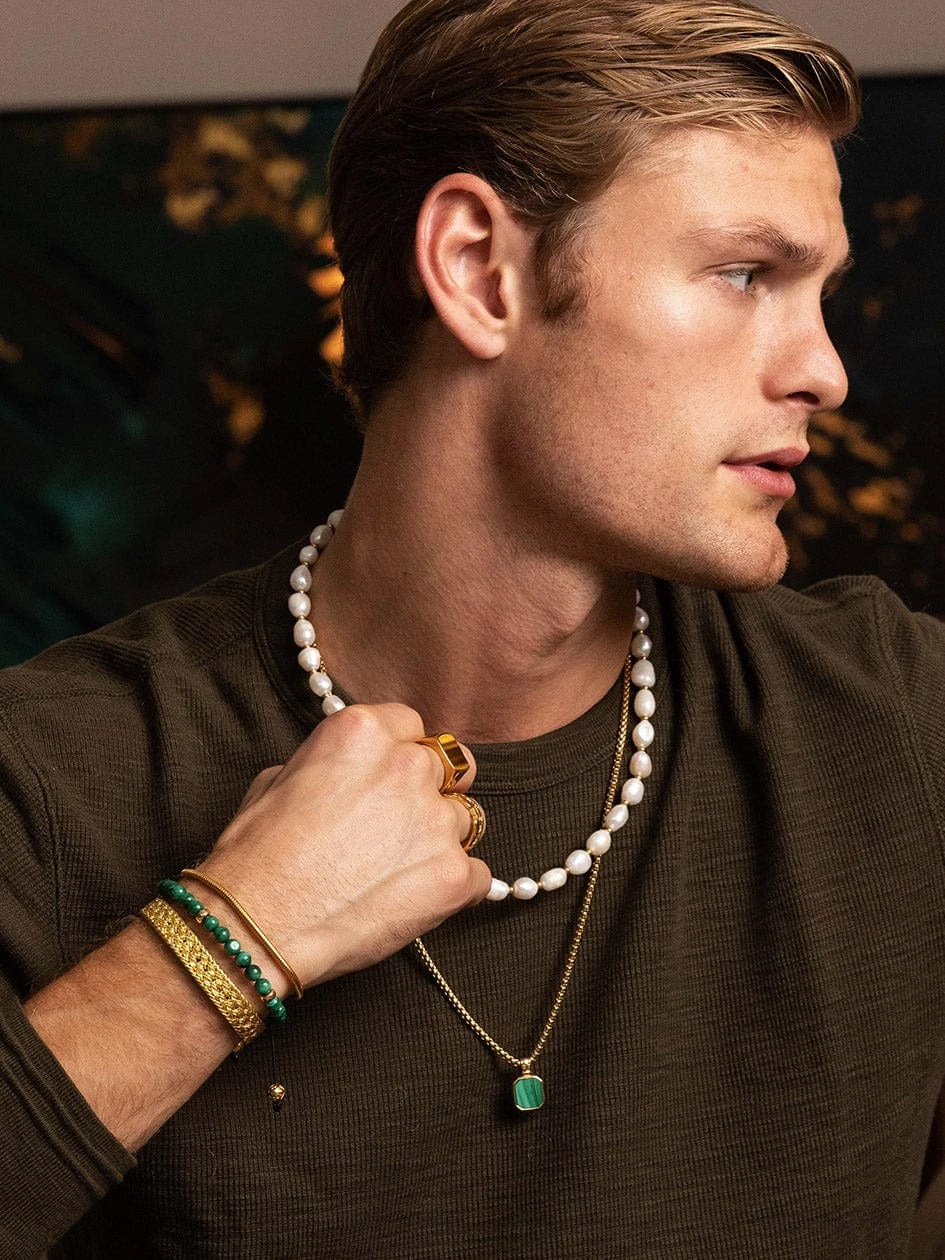 Nialaya Gold Necklace With Square Malachite Pendant 6 Nialaya Gold Necklace With Square Malachite Pendant - Image 6