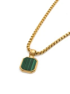 Nialaya Gold Necklace With Square Malachite Pendant 11 Nialaya Gold Necklace With Square Malachite Pendant -Nialaya Jewelry Store nialaya men s necklace gold necklace with square malachite pendant 30384692133960