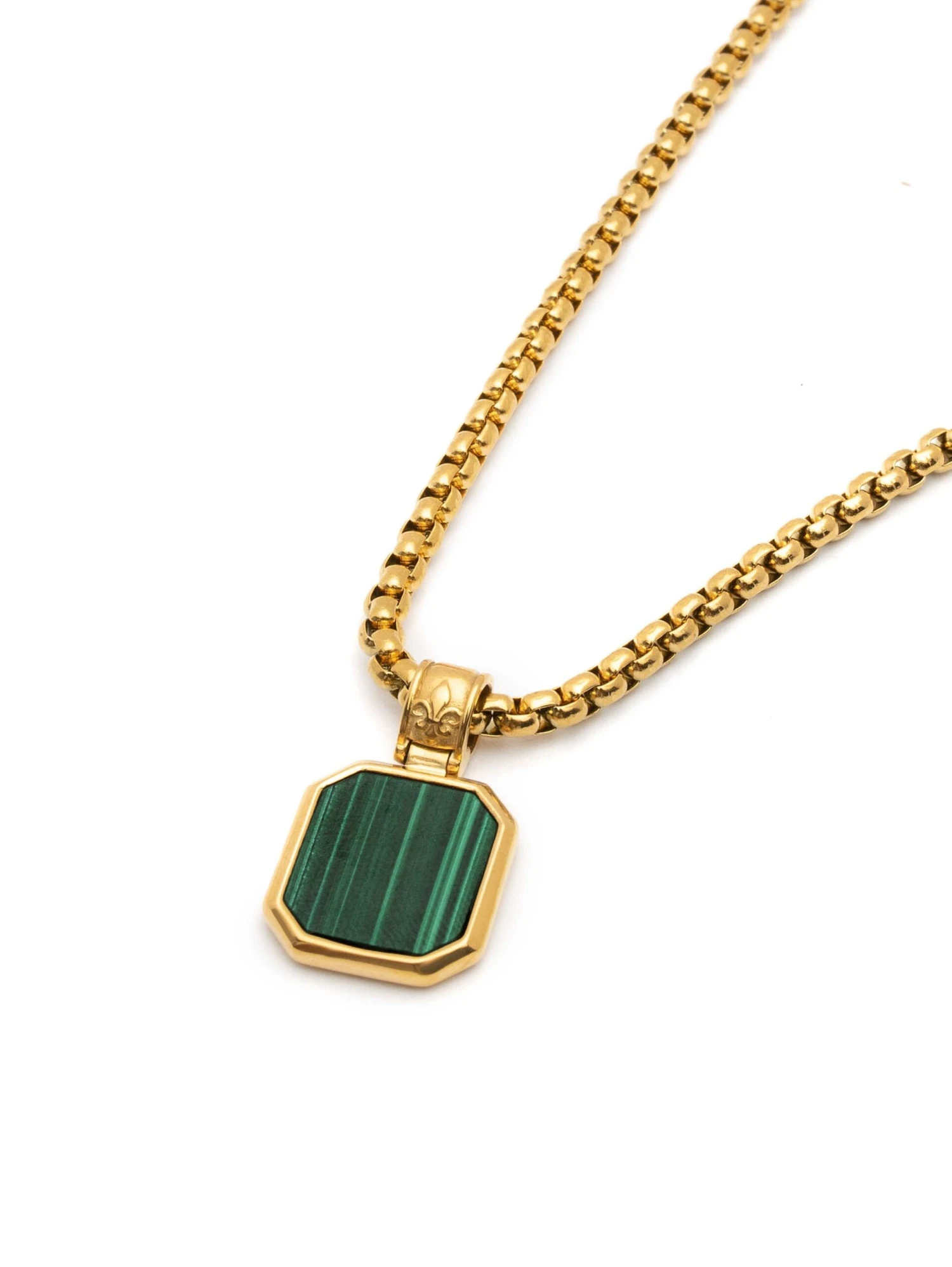 Nialaya Gold Necklace With Square Malachite Pendant 3 Nialaya Gold Necklace With Square Malachite Pendant - Image 3