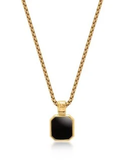 Nialaya Gold Necklace With Square Onyx Pendant