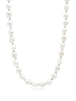 Nialaya Men's Baroque Pearl Necklace With Silver
