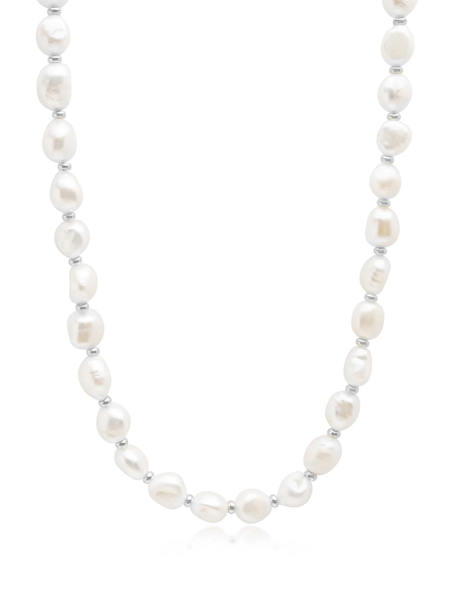 Nialaya Men's Baroque Pearl Necklace With Silver 1 Nialaya Men's Baroque Pearl Necklace With Silver