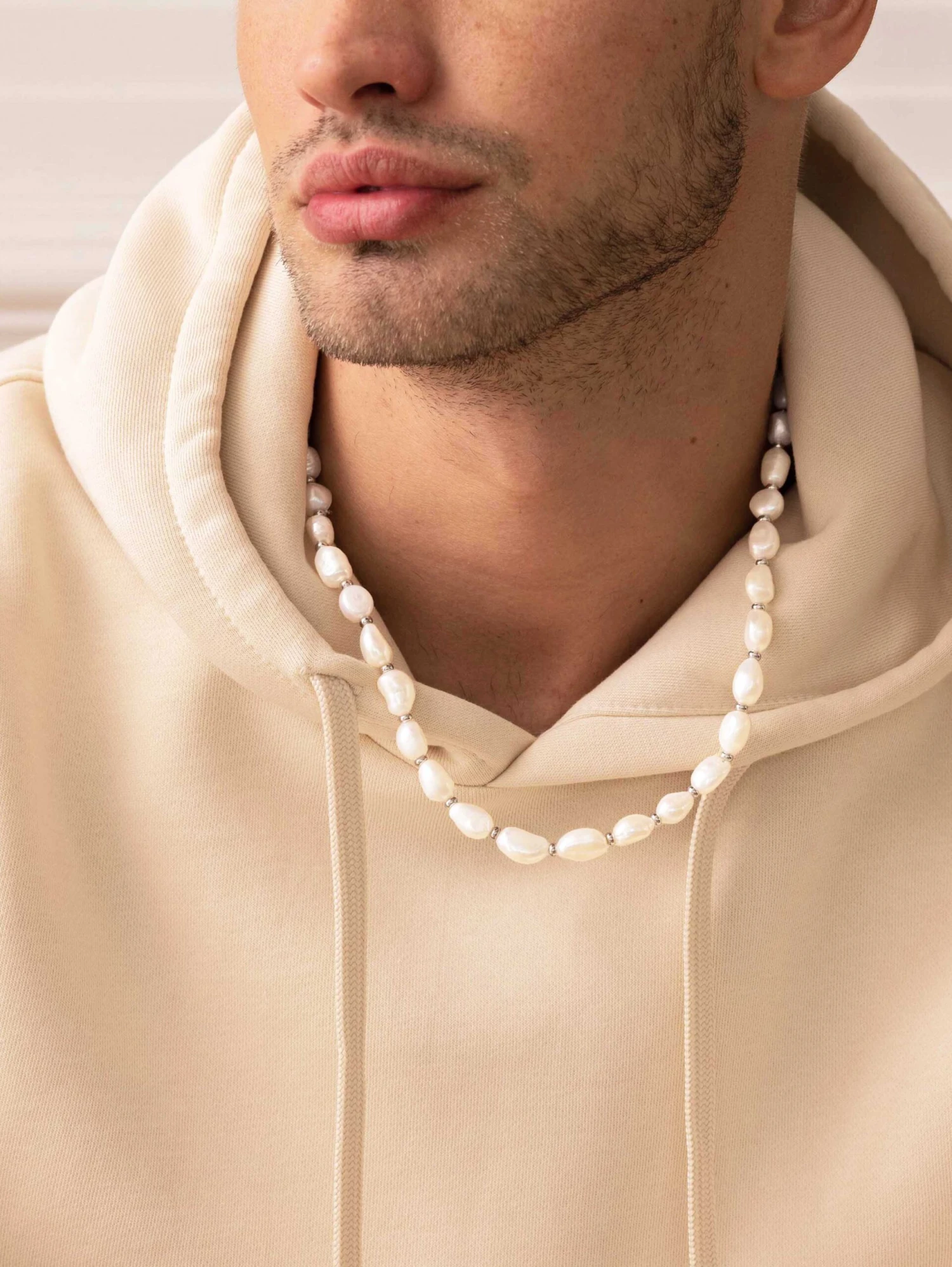 Nialaya Men's Baroque Pearl Necklace With Silver 9 Nialaya Men's Baroque Pearl Necklace With Silver - Image 9