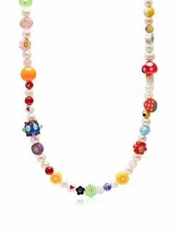 Nialaya Men's Berry Pearl Necklace With Assorted Beads