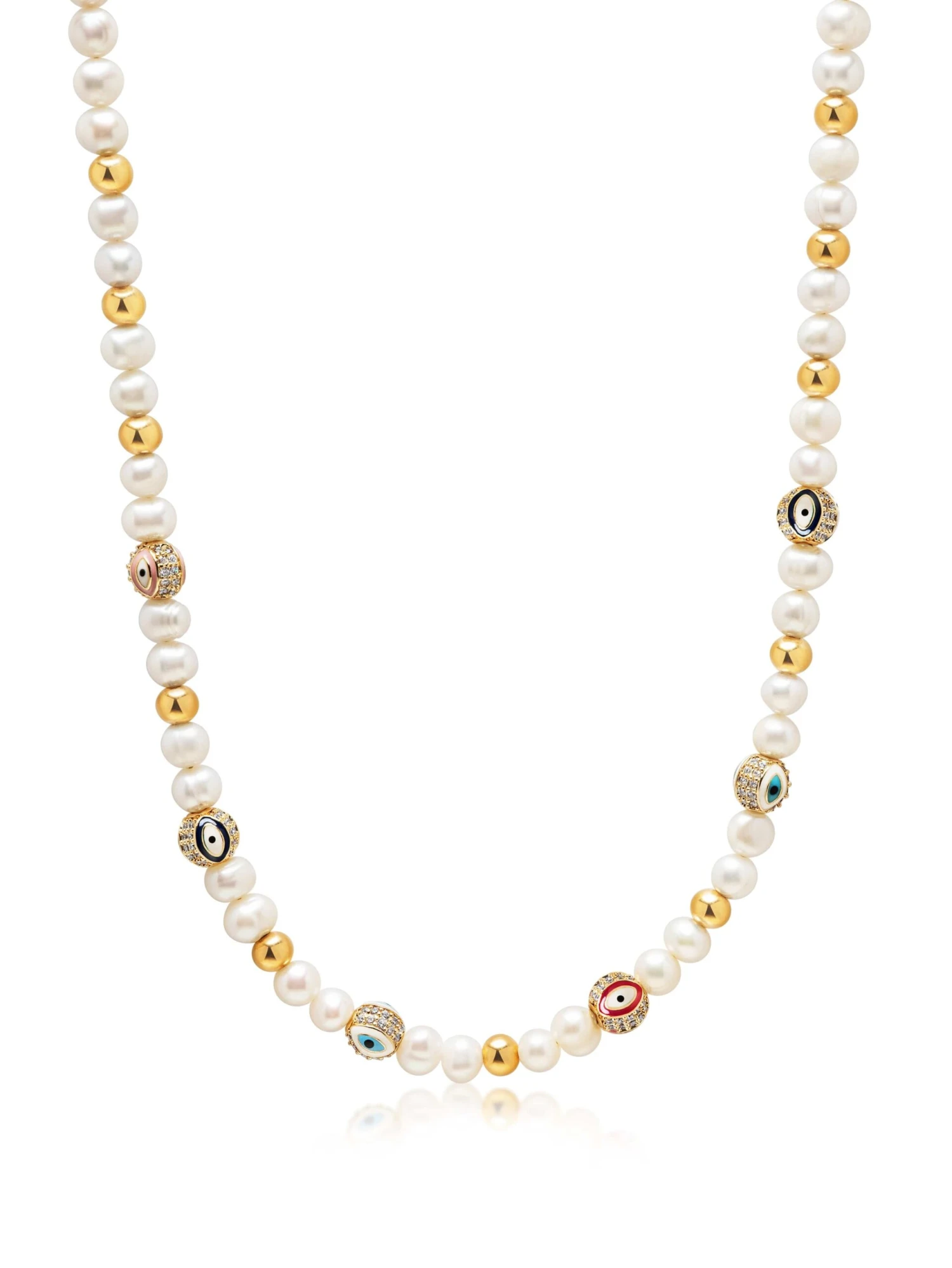 Nialaya Men's Evil Eye Pearl Necklace 1 Nialaya Men's Evil Eye Pearl Necklace