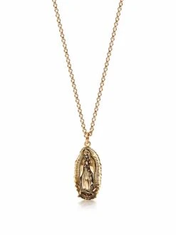 Nialaya Men's Gold Necklace With Our Lady Of Guadalupe Pendant
