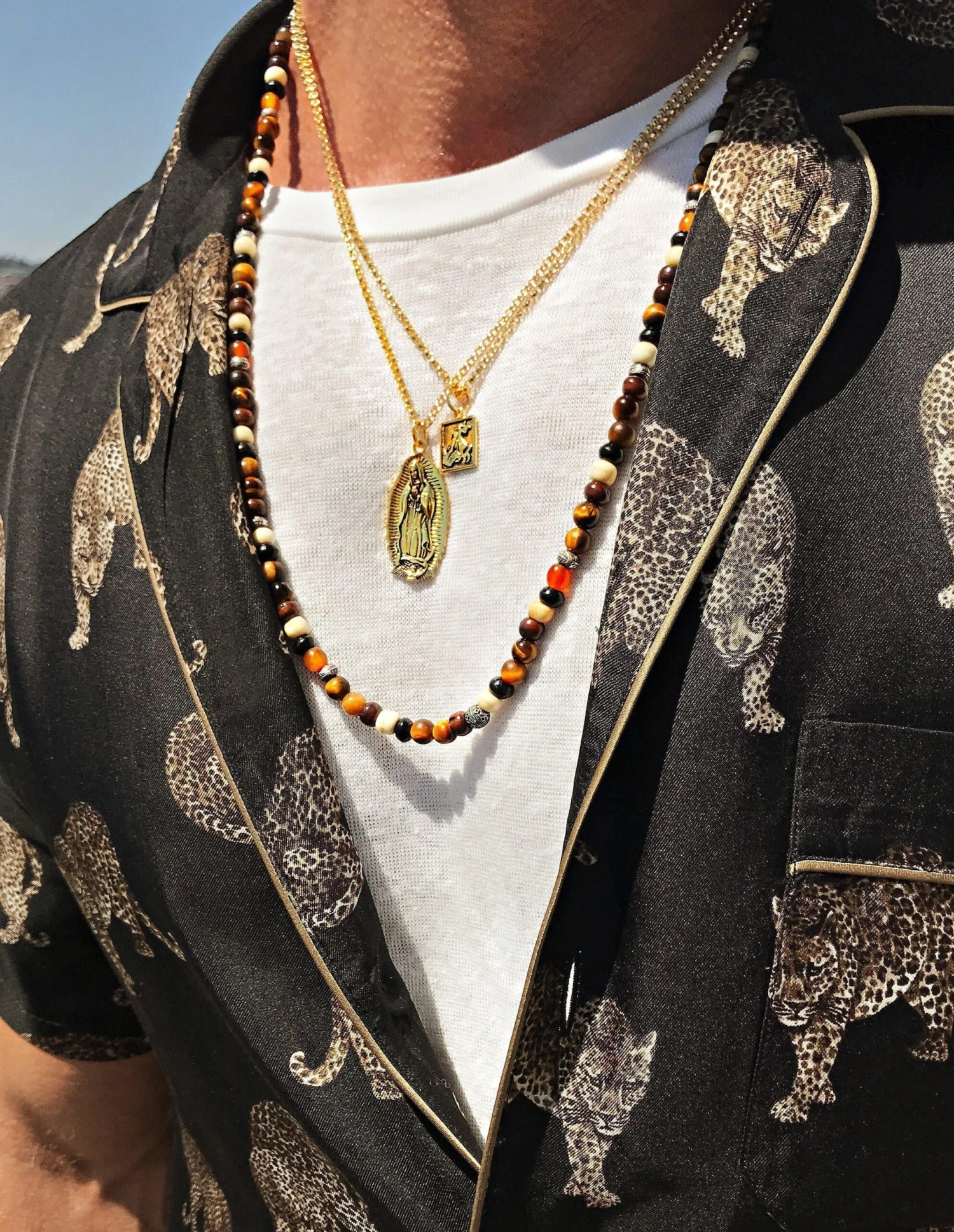 Nialaya Men's Gold Necklace With Our Lady Of Guadalupe Pendant 4 Nialaya Men's Gold Necklace With Our Lady Of Guadalupe Pendant - Image 4