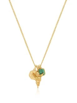 Nialaya Men's Gold Talisman Necklace With Angel And Malachite Pendant