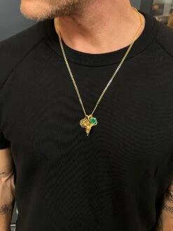 Nialaya Men's Gold Talisman Necklace With Angel And Malachite Pendant -Nialaya Jewelry Store nialaya men s necklace men s gold talisman necklace with angel and malachite pendant 28500204453960