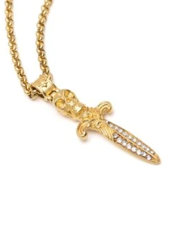 Nialaya Men's Golden Skull Sword Necklace -Nialaya Jewelry Store nialaya men s necklace men s golden skull sword necklace 29657201639496