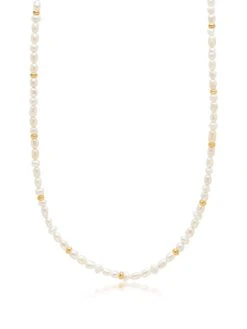 Nialaya Men's Mini Pearl Necklace With Gold Plating