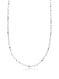 Nialaya Men's Mini Pearl Necklace With Silver