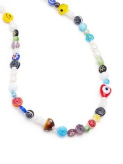 Nialaya Men's Mushroom Pearl Choker With Assorted Beads -Nialaya Jewelry Store nialaya men s necklace men s mushroom pearl choker with assorted beads 20 inches 50 8 cm mnec 214 28857947258952